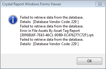 crystal report viewer failed to retrieve data from the database